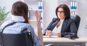 lawyer talking to an injured bicycle rider